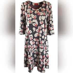 Dot & Doodles Puffin Patterned stretch Knit 3/4 Sleeve Dress Size Medium